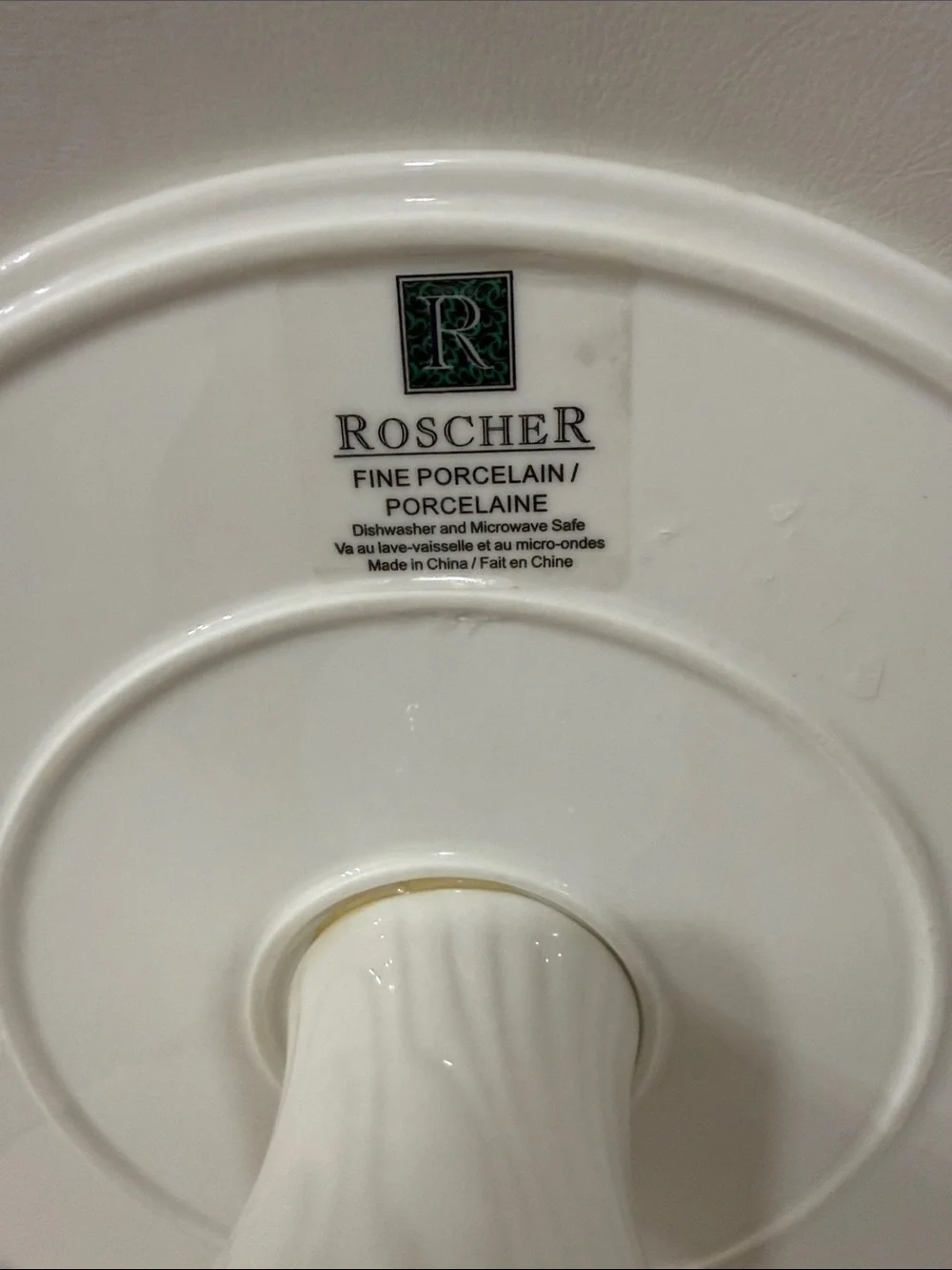 Roscher Classic White Textured Porcelain Ceramic Cake Pedestal Serving Platter